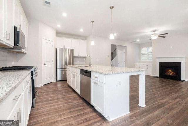 3514 Ambassador Aly, Scottdale, GA 30079 - kitchen featuring a ceiling fan, dark wood-type flooring, visible vents, appliances with stainless steel finishes, and a sink
