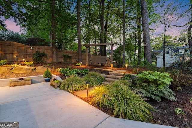 view of yard with a patio area and fence