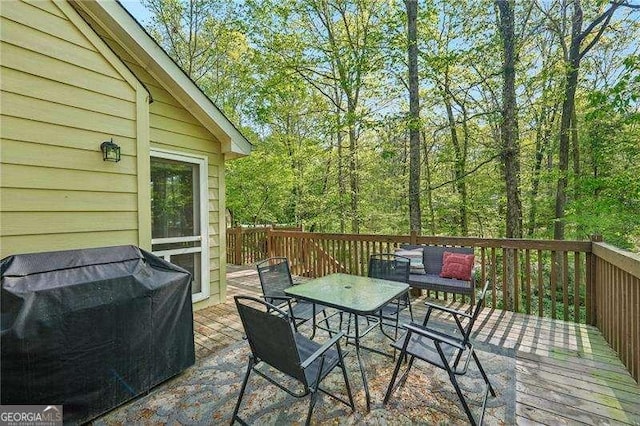 230 Oakmere Dr, Alpharetta, GA 30009 - wooden deck featuring grilling area and outdoor dining area