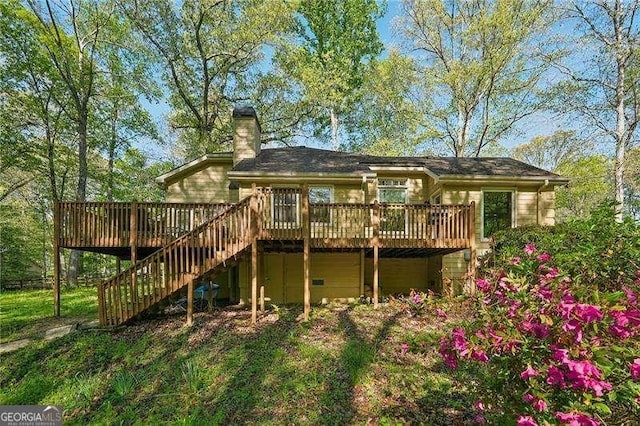 230 Oakmere Dr, Alpharetta, GA 30009 - back of property featuring a chimney, a deck, and stairs