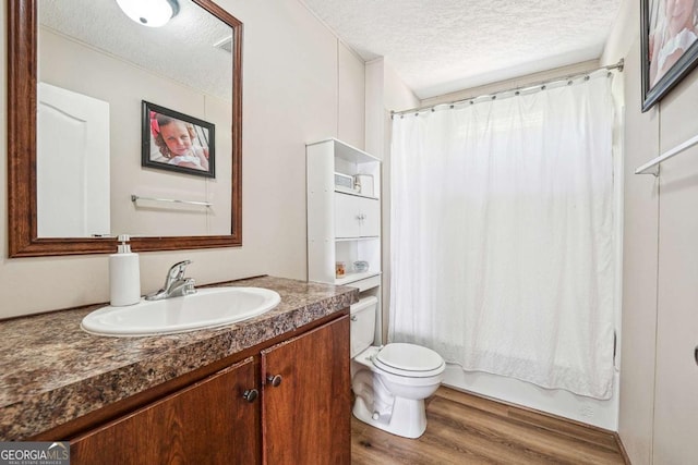 2496 Venture Dr, Gainesville, GA 30506 - bathroom with toilet, a textured ceiling, wood finished floors, and vanity