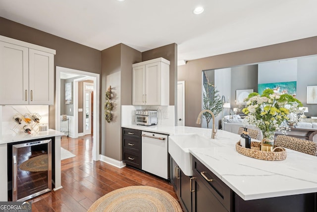 185 Starlight Dr, Dahlonega, GA 30533 - kitchen featuring white dishwasher, open floor plan, a peninsula, and wine cooler