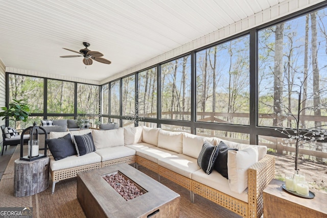 185 Starlight Dr, Dahlonega, GA 30533 - sunroom with an outdoor living space with a fire pit and ceiling fan