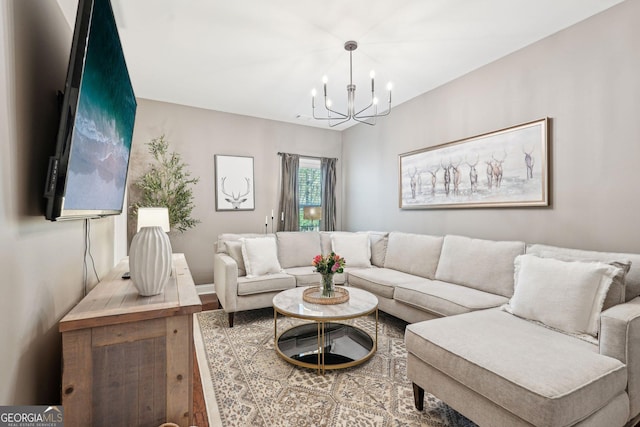 185 Starlight Dr, Dahlonega, GA 30533 - living area featuring a chandelier and wood finished floors