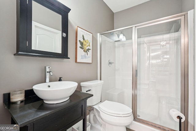185 Starlight Dr, Dahlonega, GA 30533 - bathroom with toilet, a stall shower, and vanity