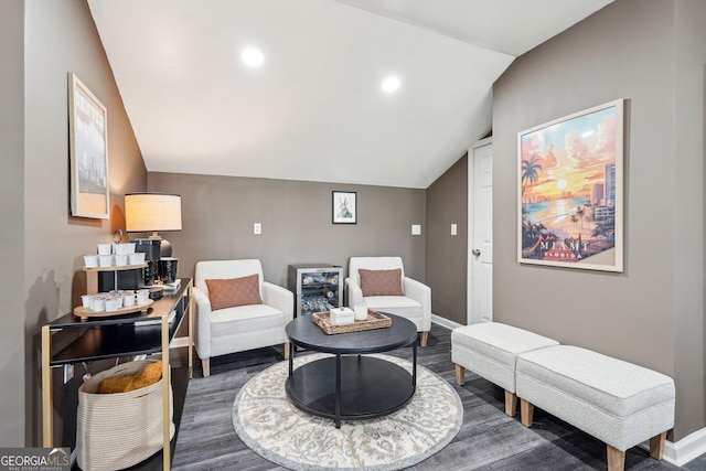 185 Starlight Dr, Dahlonega, GA 30533 - sitting room with wood finished floors, baseboards, lofted ceiling, and recessed lighting