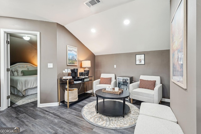 185 Starlight Dr, Dahlonega, GA 30533 - sitting room featuring baseboards, recessed lighting, dark wood finished floors, visible vents, and lofted ceiling
