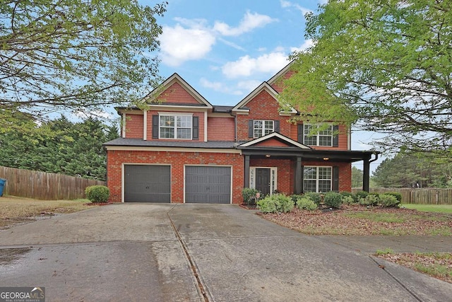 2384 Allsborough Way, Dacula, GA 30019 - view of front of house featuring fence, a garage, driveway, and brick siding