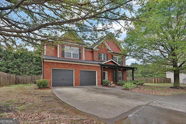 2384 Allsborough Way, Dacula, GA 30019 - view of front of house with driveway, fence, an attached garage, and brick siding