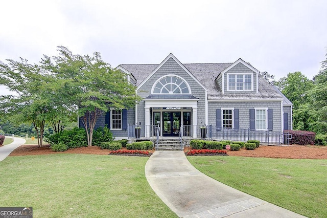 cape cod home with a front yard
