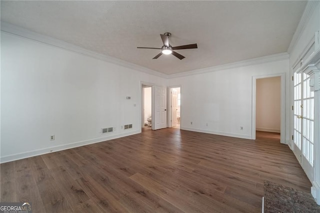 3775 Belle Glade Trl, Snellville, GA 30039 - empty room with ceiling fan, wood finished floors, ornamental molding, and healthy amount of natural light