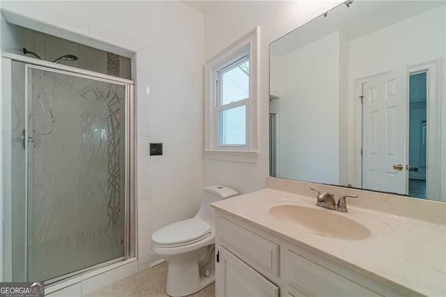 3775 Belle Glade Trl, Snellville, GA 30039 - full bath with a marble finish shower, vanity, and tile patterned flooring