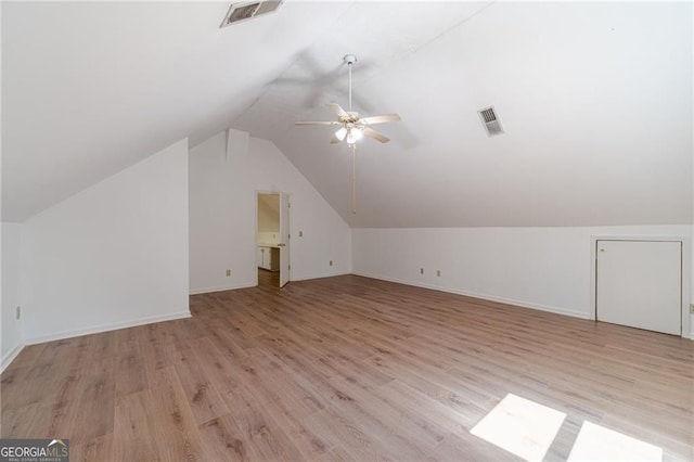 3775 Belle Glade Trl, Snellville, GA 30039 - additional living space with lofted ceiling, a ceiling fan, and light wood-type flooring