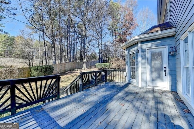 wooden deck featuring a fenced backyard
