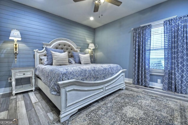 517 Monet Dr Unit 1144R, Ellijay, GA 30540 - bedroom with wood finished floors, a ceiling fan, wooden walls, and recessed lighting