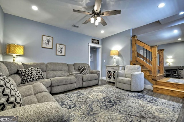 517 Monet Dr Unit 1144R, Ellijay, GA 30540 - living area with wood finished floors, stairway, ceiling fan, and recessed lighting
