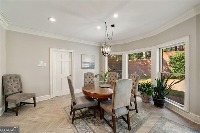5520 Glen Errol Rd, Atlanta, GA 30327 - dining space featuring ornamental molding, recessed lighting, and a chandelier
