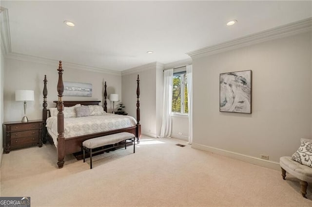 5520 Glen Errol Rd, Atlanta, GA 30327 - bedroom with ornamental molding, light carpet, and recessed lighting