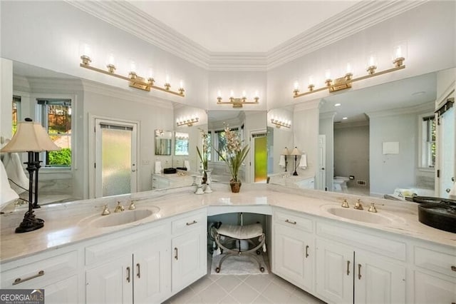 5520 Glen Errol Rd, Atlanta, GA 30327 - full bath featuring vanity, ornamental molding, and tile patterned floors