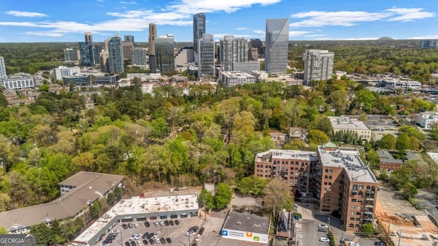 drone / aerial view with a city view