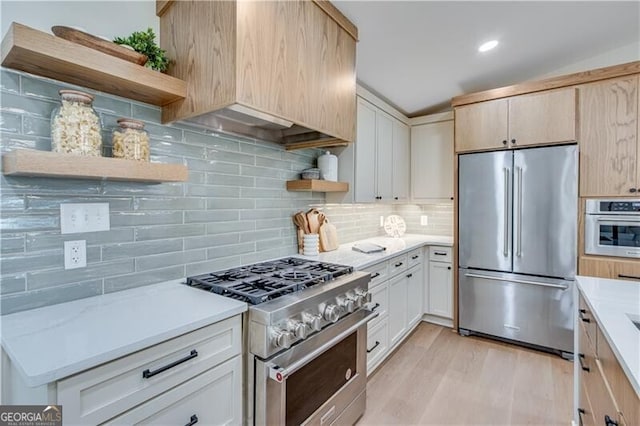 808 Sherwood Rd, Gainesville, GA 30501 - kitchen with high end appliances, open shelves, light countertops, and tasteful backsplash