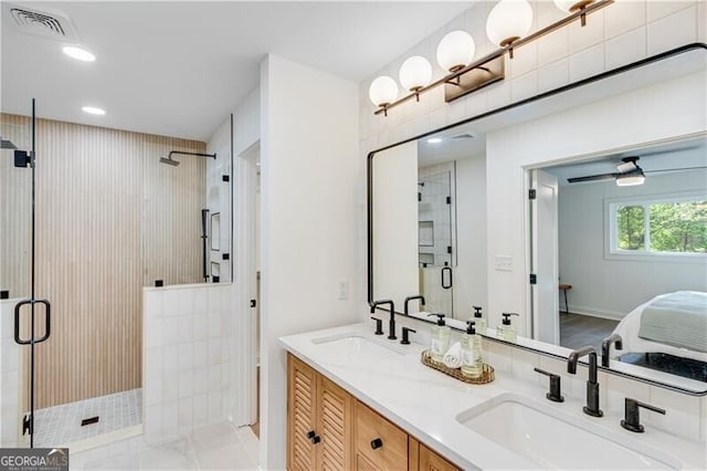 808 Sherwood Rd, Gainesville, GA 30501 - ensuite bathroom featuring a stall shower, double vanity, and recessed lighting