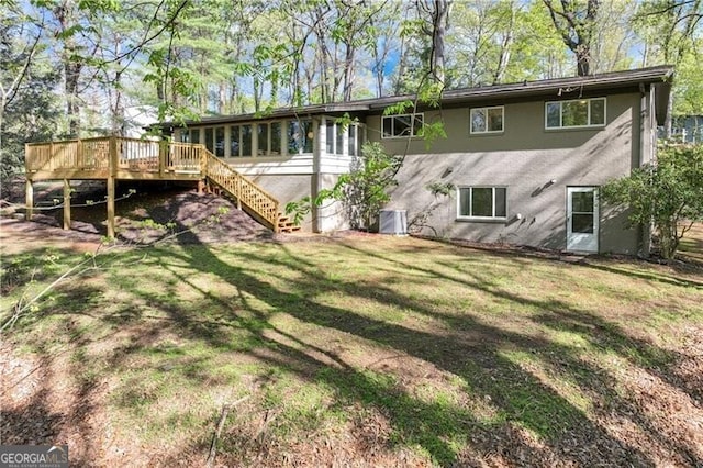 808 Sherwood Rd, Gainesville, GA 30501 - rear view of property featuring a wooden deck, stairway, and a yard