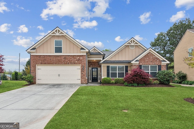 4580 Orchard Ridge Ct, Cumming, GA 30028 - craftsman inspired home featuring driveway, board and batten siding, an attached garage, a front lawn, and brick siding
