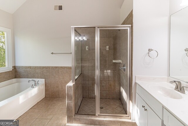 288 Pine Way, Dallas, GA 30157 - bathroom with a shower stall, tile patterned floors, vanity, and visible vents