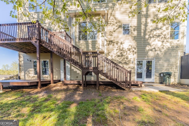 288 Pine Way, Dallas, GA 30157 - rear view of house with stairway, french doors, and a wooden deck