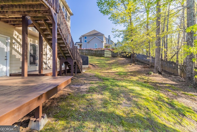 288 Pine Way, Dallas, GA 30157 - view of yard with a fenced backyard, a deck, and stairs