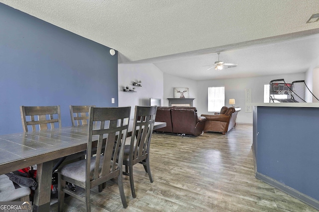 1109 Allen Rd, Grantville, GA 30220 - dining space featuring a textured ceiling, a ceiling fan, and wood finished floors