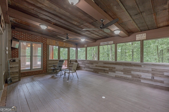 516 Turner Rd, Concord, GA 30206 - sunroom featuring lofted ceiling, wood-type flooring, a ceiling fan, wooden ceiling, and a deck