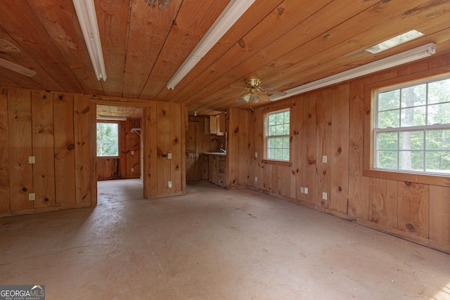 516 Turner Rd, Concord, GA 30206 - unfurnished room featuring plenty of natural light, wood ceiling, wooden walls, and a ceiling fan