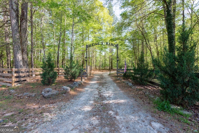 516 Turner Rd, Concord, GA 30206 - view of dirt / gravel driveway with a forest view and a gated entry