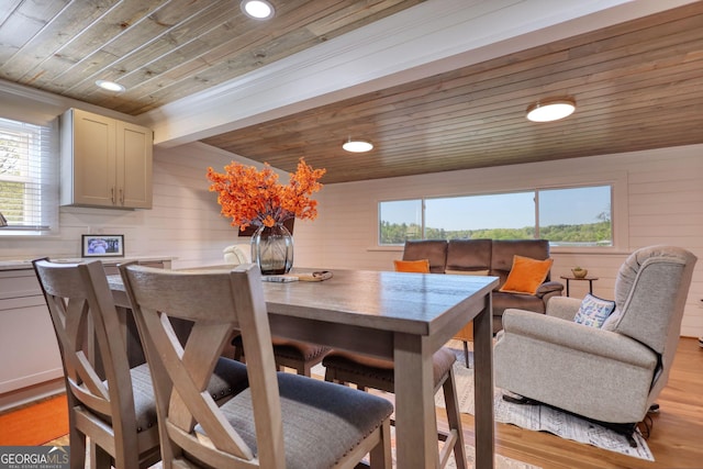 480 Friar Tuck Cir, Covington, GA 30014 - dining space with wooden walls, light wood-style flooring, a healthy amount of sunlight, and wood ceiling