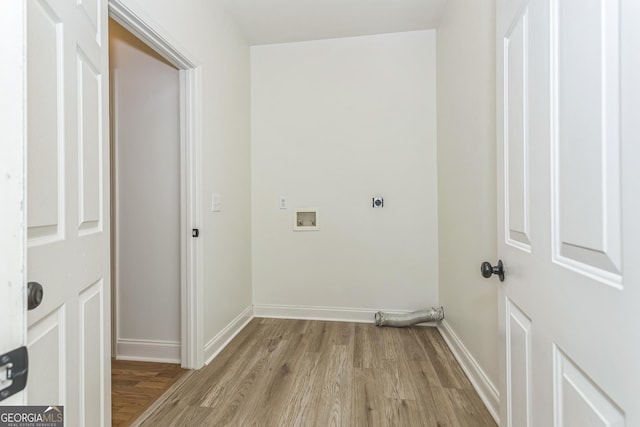 8660 Anchor On Lanier Ct, Gainesville, GA 30506 - laundry room with electric dryer hookup, light wood-type flooring, washer hookup, and baseboards