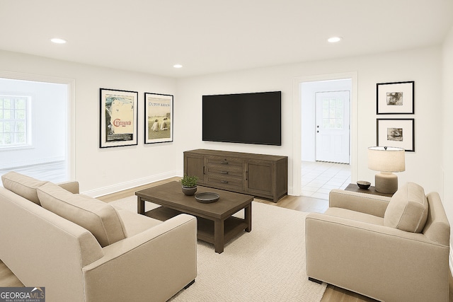 8660 Anchor On Lanier Ct, Gainesville, GA 30506 - living area featuring light wood-style flooring, plenty of natural light, recessed lighting, and baseboards