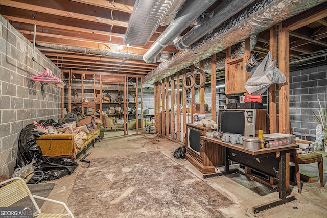 unfinished below grade area with concrete block wall