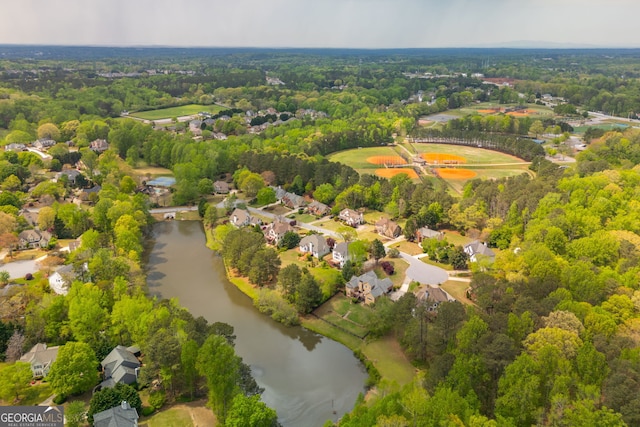 2635 Stonehill Dr, Cumming, GA 30041 - aerial view featuring a water view, a forest view, and a residential view
