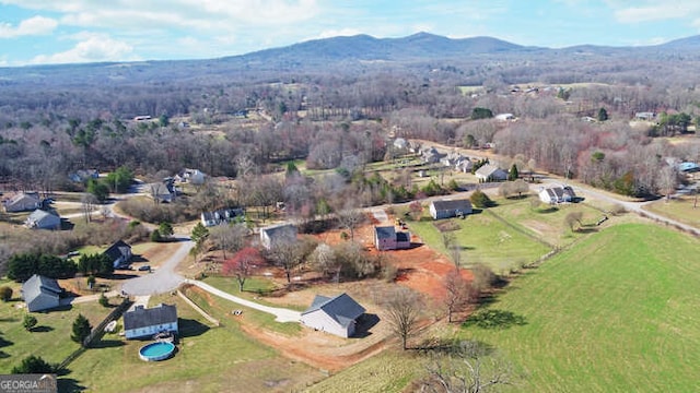 birds eye view of property featuring a mountain view