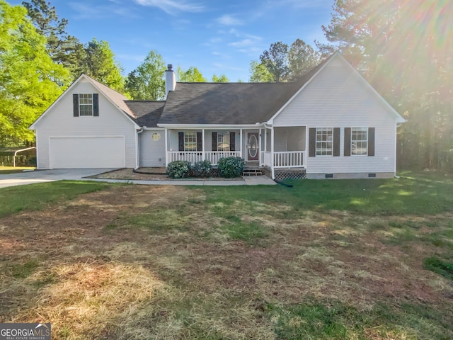 823 New Hope Rd, Mcdonough, GA 30252 - view of front of home with a front yard, a porch, crawl space, and concrete driveway