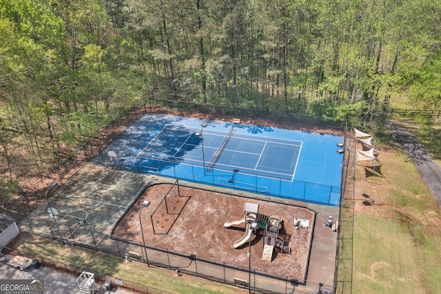 aerial view featuring a view of trees