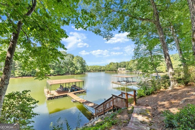 view of dock featuring a water view