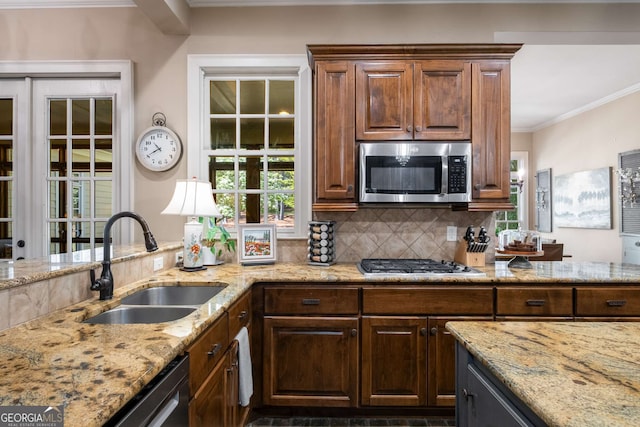 240 Trotters Rdg, Fayetteville, GA 30215 - kitchen with a sink, ornamental molding, plenty of natural light, and stainless steel appliances