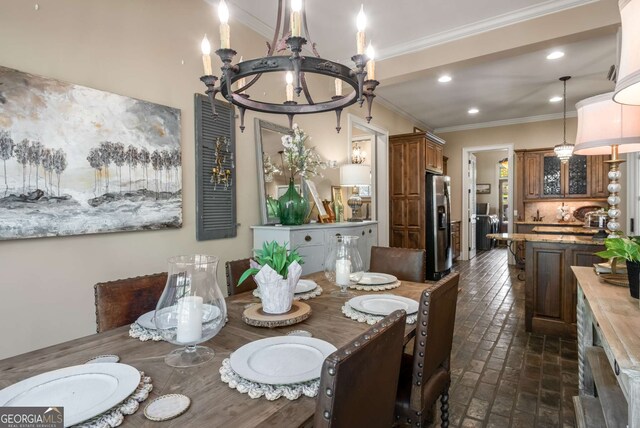240 Trotters Rdg, Fayetteville, GA 30215 - dining room with ornamental molding, brick floor, and recessed lighting