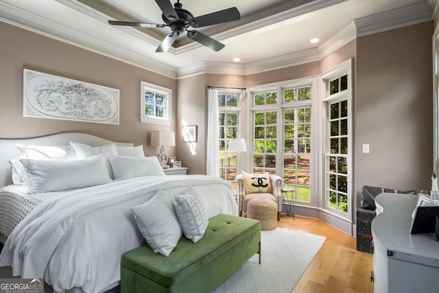240 Trotters Rdg, Fayetteville, GA 30215 - bedroom featuring recessed lighting, light wood finished floors, ornamental molding, and a ceiling fan
