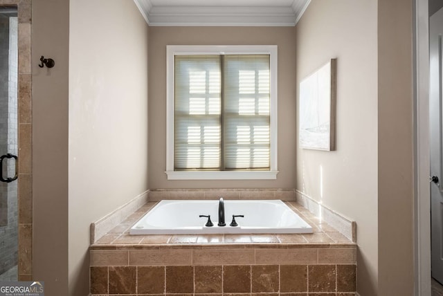 240 Trotters Rdg, Fayetteville, GA 30215 - bathroom with ornamental molding, a bath, and tiled shower