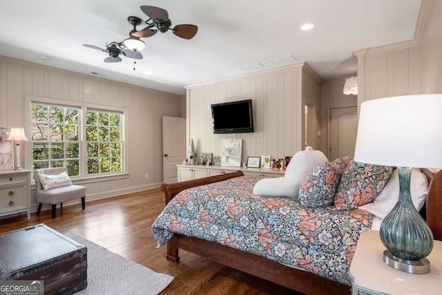 240 Trotters Rdg, Fayetteville, GA 30215 - bedroom featuring baseboards, a decorative wall, crown molding, recessed lighting, and wood finished floors