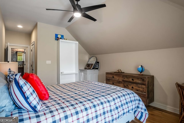 240 Trotters Rdg, Fayetteville, GA 30215 - bedroom with wood finished floors, baseboards, a ceiling fan, and vaulted ceiling